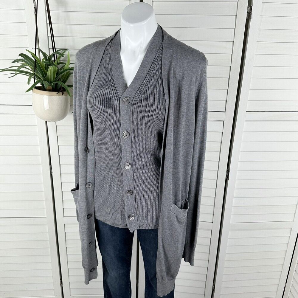 Current Air Gray Faux Twinset Knit Vest Cardigan Overlay Sweater Hi-Low Size M